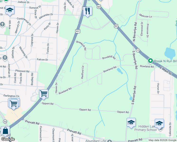map of restaurants, bars, coffee shops, grocery stores, and more near 104 Radford Circle in Dothan