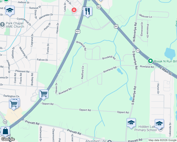 map of restaurants, bars, coffee shops, grocery stores, and more near 128 Radford Circle in Dothan