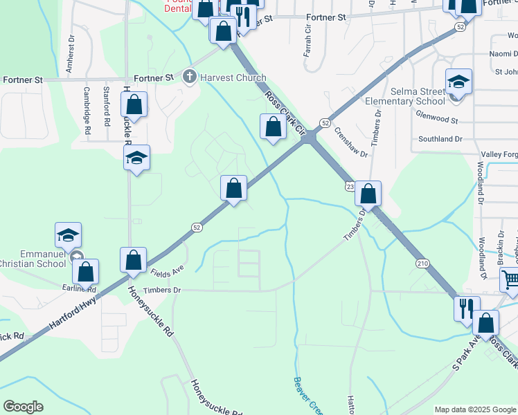 map of restaurants, bars, coffee shops, grocery stores, and more near 111 Sidney Lane in Taylor