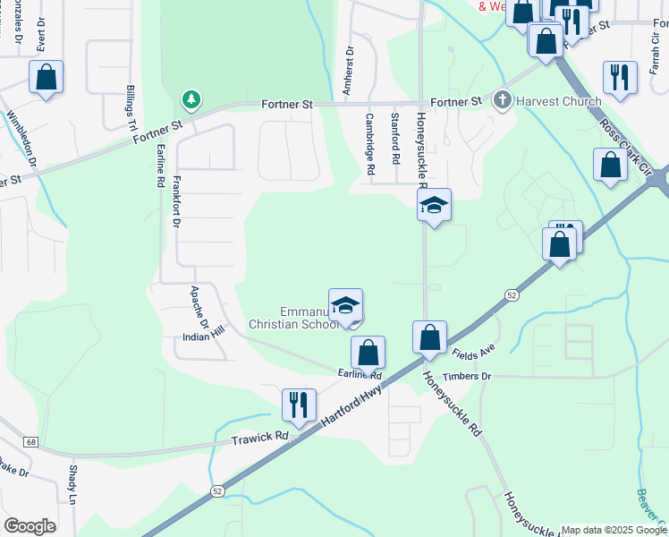 map of restaurants, bars, coffee shops, grocery stores, and more near 1674 Honeysuckle Road in Dothan