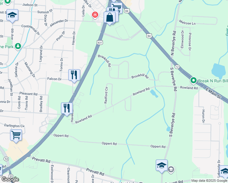 map of restaurants, bars, coffee shops, grocery stores, and more near 120 Radford Circle in Dothan