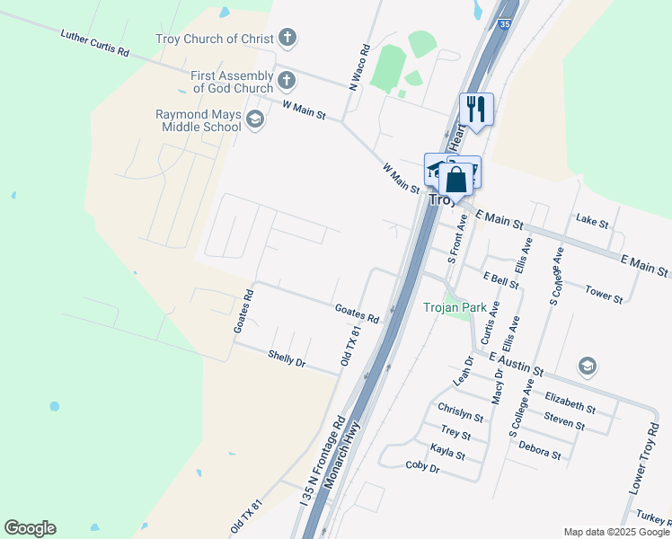 map of restaurants, bars, coffee shops, grocery stores, and more near 504 Lisa Circle in Troy