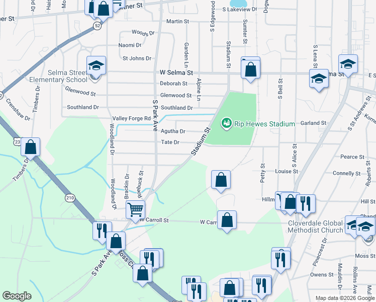map of restaurants, bars, coffee shops, grocery stores, and more near 1000 Cynthia Drive in Dothan