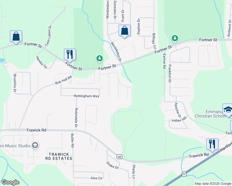map of restaurants, bars, coffee shops, grocery stores, and more near 113 Moultrie Drive in Dothan
