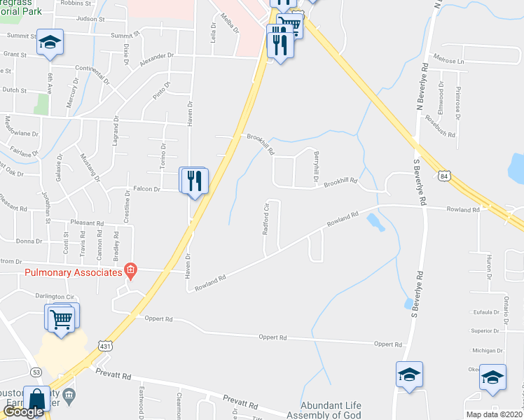 map of restaurants, bars, coffee shops, grocery stores, and more near 142 Radford Circle in Dothan
