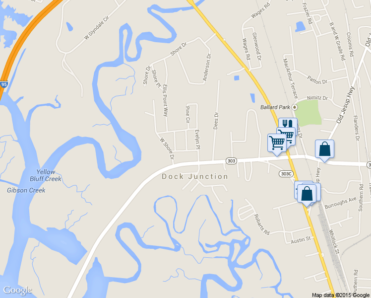 map of restaurants, bars, coffee shops, grocery stores, and more near 143 Shady Lane in Brunswick