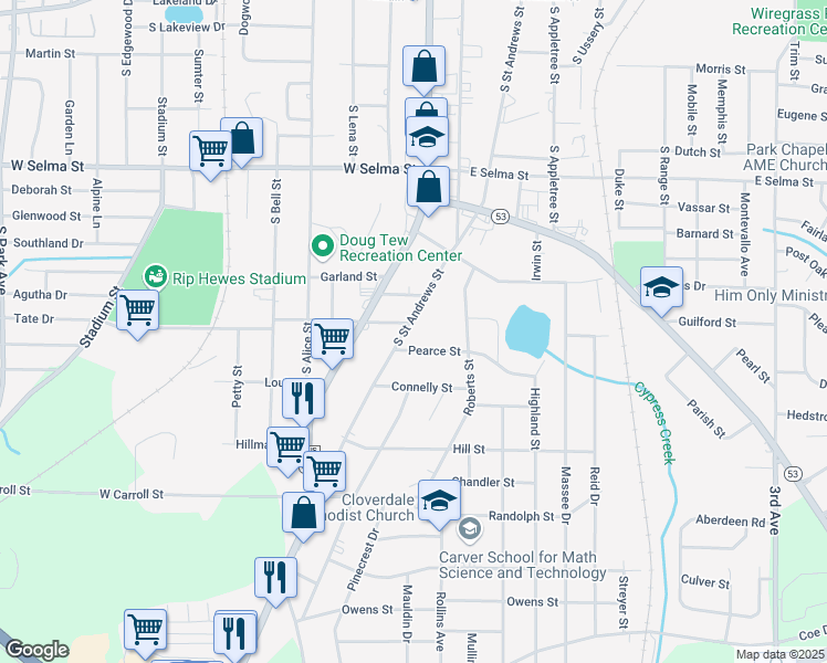 map of restaurants, bars, coffee shops, grocery stores, and more near 1511 South Saint Andrews Street in Dothan