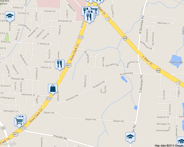 map of restaurants, bars, coffee shops, grocery stores, and more near 128 Radford Cir in Dothan