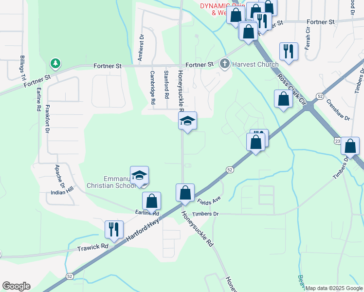 map of restaurants, bars, coffee shops, grocery stores, and more near 1558-1674 Honeysuckle Road in Dothan