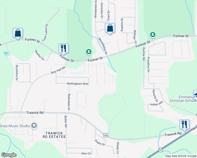 map of restaurants, bars, coffee shops, grocery stores, and more near 113 Moultrie Drive in Dothan