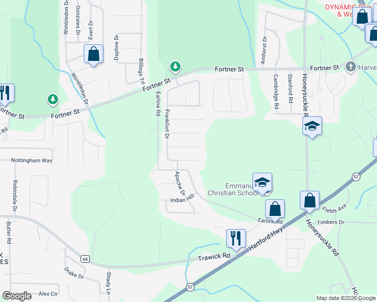 map of restaurants, bars, coffee shops, grocery stores, and more near 719 Frankfort Drive in Dothan