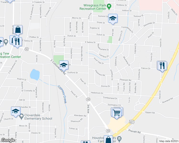 map of restaurants, bars, coffee shops, grocery stores, and more near 1429 3rd Avenue in Dothan