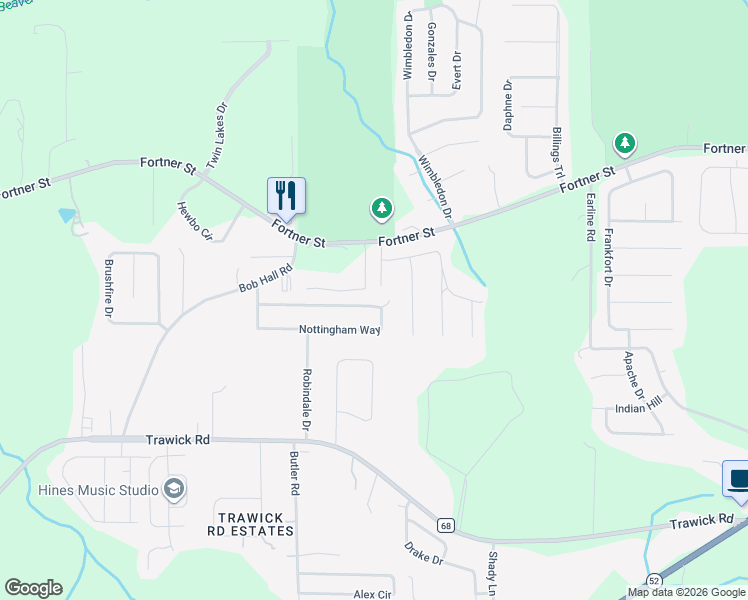 map of restaurants, bars, coffee shops, grocery stores, and more near 2904 Nottingham Way in Dothan