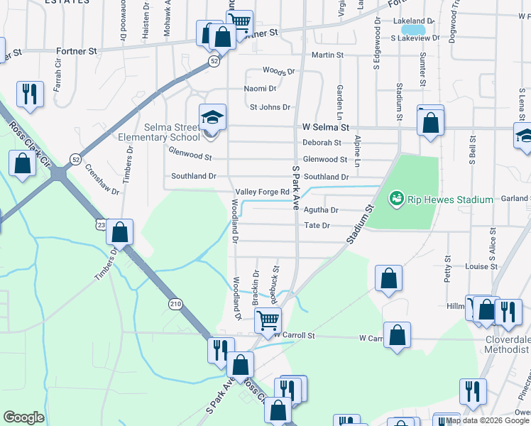 map of restaurants, bars, coffee shops, grocery stores, and more near 1110 Agutha Drive in Dothan