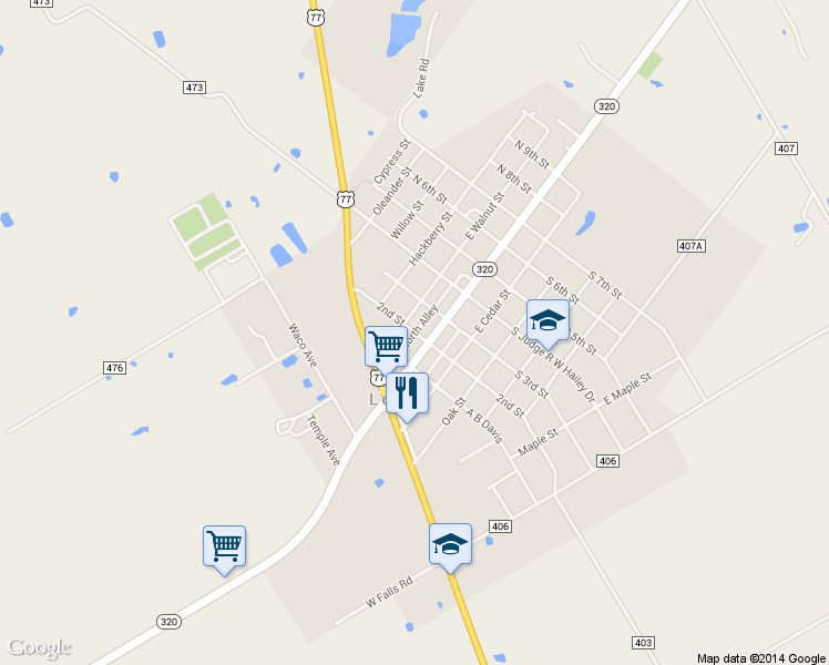 map of restaurants, bars, coffee shops, grocery stores, and more near E North Alley in Lott