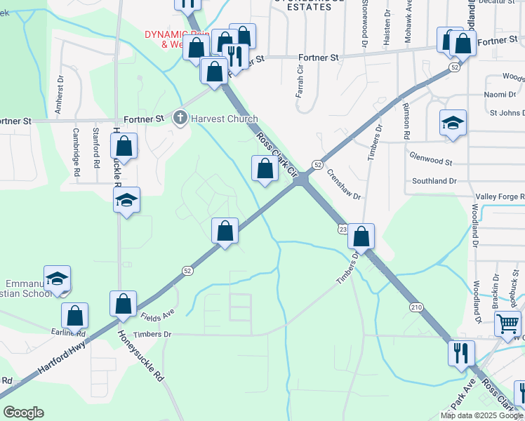 map of restaurants, bars, coffee shops, grocery stores, and more near 2191 Hartford Highway in Dothan