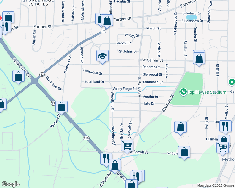 map of restaurants, bars, coffee shops, grocery stores, and more near 1116 Agutha Drive in Dothan