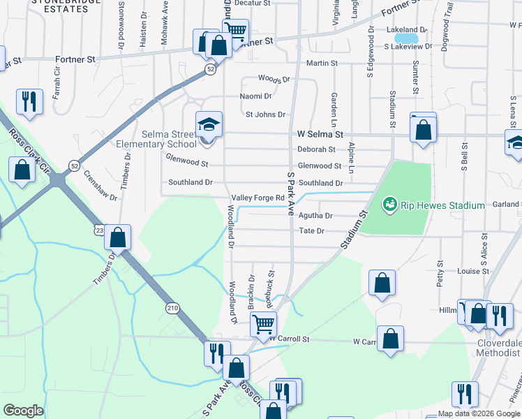 map of restaurants, bars, coffee shops, grocery stores, and more near 1110 Agutha Dr in Dothan