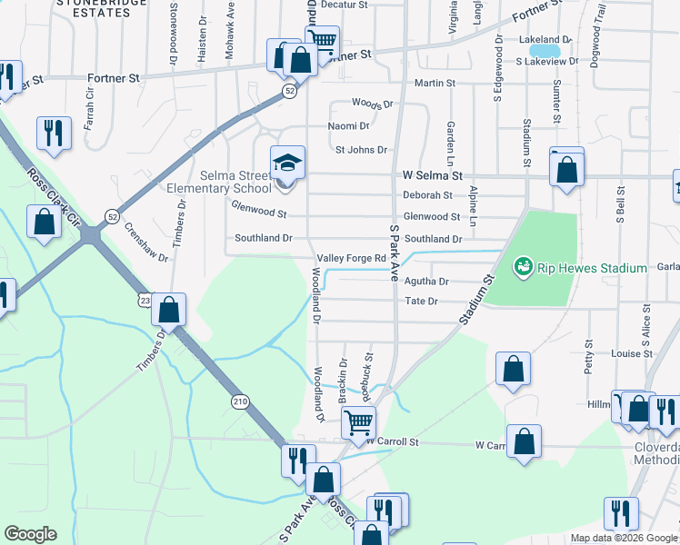 map of restaurants, bars, coffee shops, grocery stores, and more near 1110 Agutha Drive in Dothan