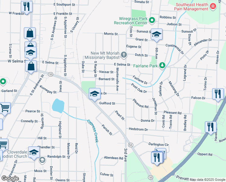 map of restaurants, bars, coffee shops, grocery stores, and more near 317 Emmons Drive in Dothan