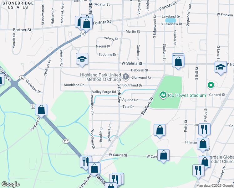 map of restaurants, bars, coffee shops, grocery stores, and more near 1100 Agutha Drive in Dothan
