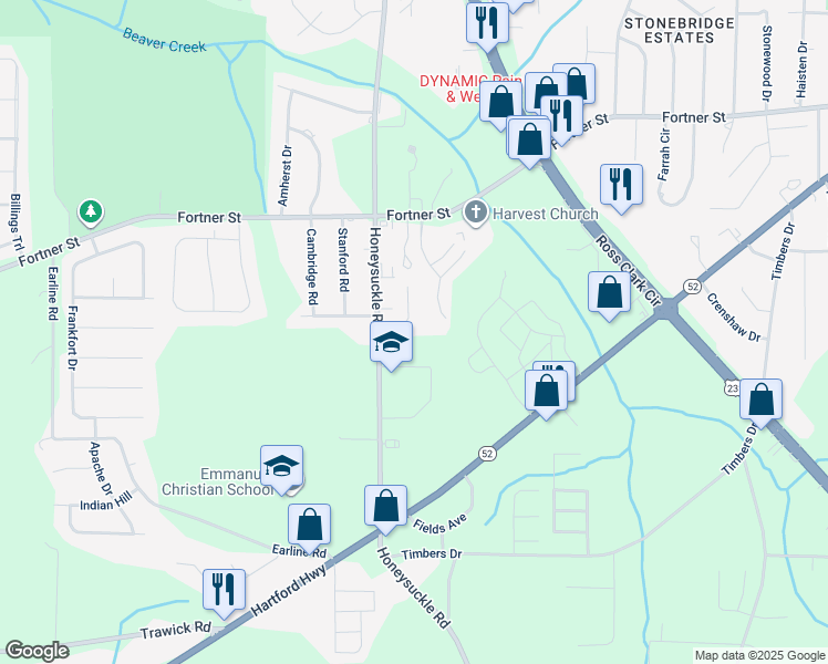 map of restaurants, bars, coffee shops, grocery stores, and more near 124 Coral Lane in Dothan