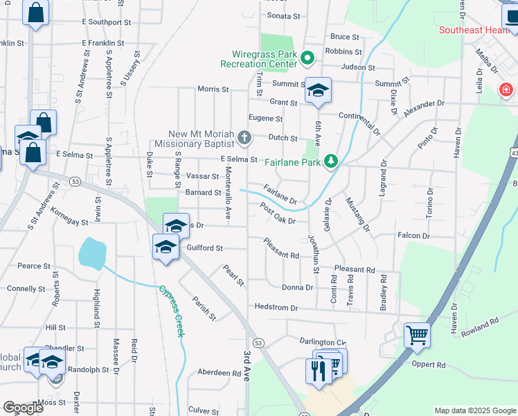 map of restaurants, bars, coffee shops, grocery stores, and more near 907 Post Oak Drive in Dothan