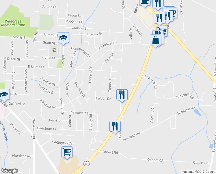 map of restaurants, bars, coffee shops, grocery stores, and more near 900 Torino Drive in Dothan