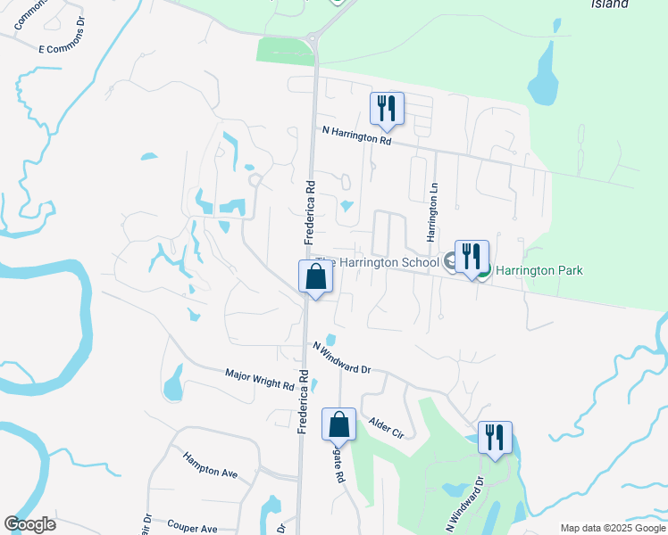 map of restaurants, bars, coffee shops, grocery stores, and more near 135 S Harrington Rd in St Simons