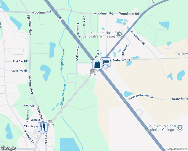 map of restaurants, bars, coffee shops, grocery stores, and more near 508 Tifton Highway in Moultrie