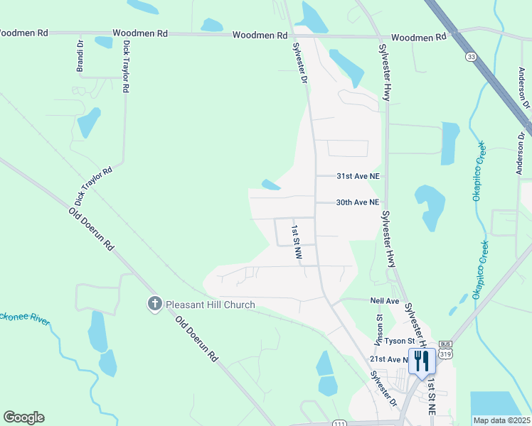 map of restaurants, bars, coffee shops, grocery stores, and more near 120 29th Avenue Northwest in Moultrie