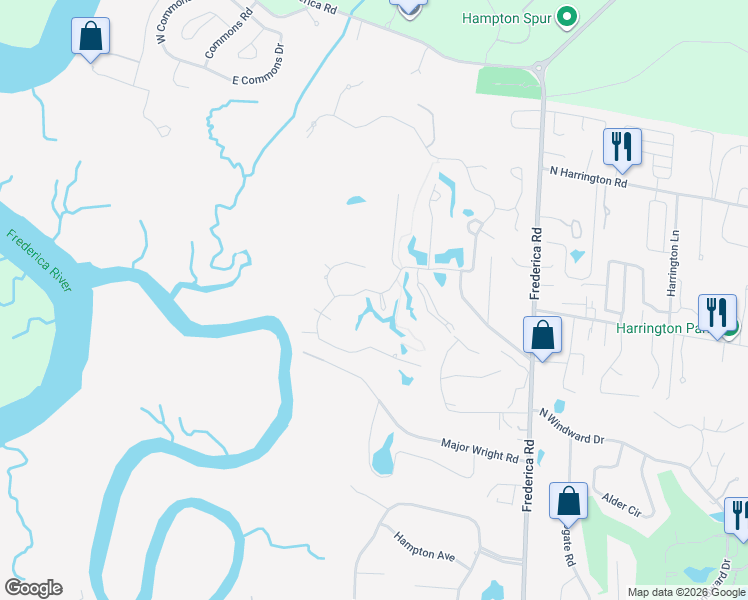 map of restaurants, bars, coffee shops, grocery stores, and more near 109 Turtle Point Court in St. Simons Island