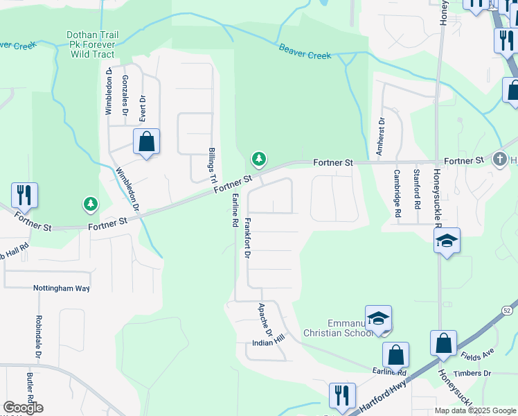 map of restaurants, bars, coffee shops, grocery stores, and more near 105 Petersburg Court in Dothan