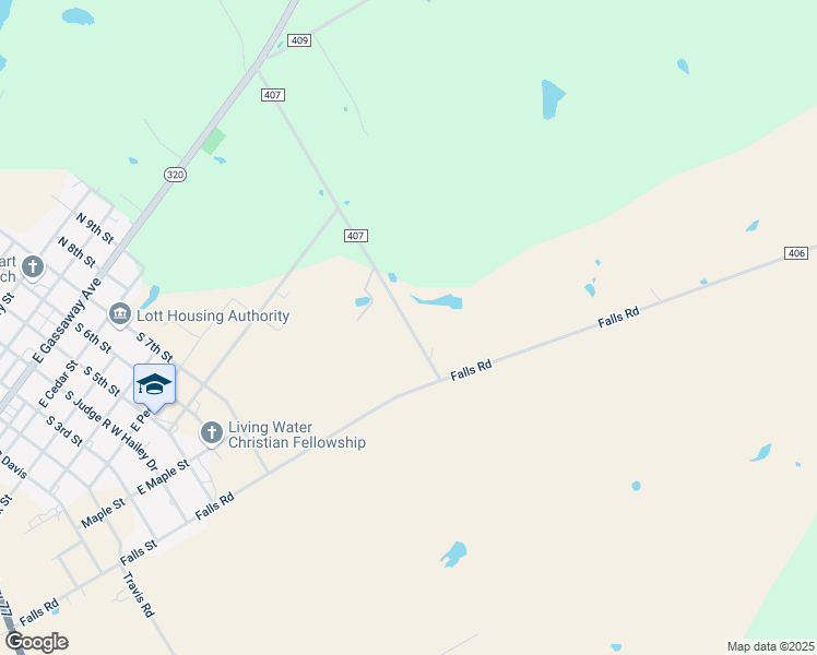map of restaurants, bars, coffee shops, grocery stores, and more near 108 County Road 407 in Lott