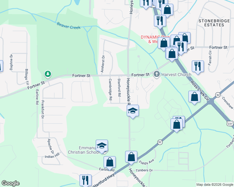 map of restaurants, bars, coffee shops, grocery stores, and more near 1310 Stanford Road in Dothan
