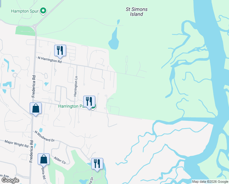 map of restaurants, bars, coffee shops, grocery stores, and more near 67 Admiral's Retreat Drive in St. Simons Island