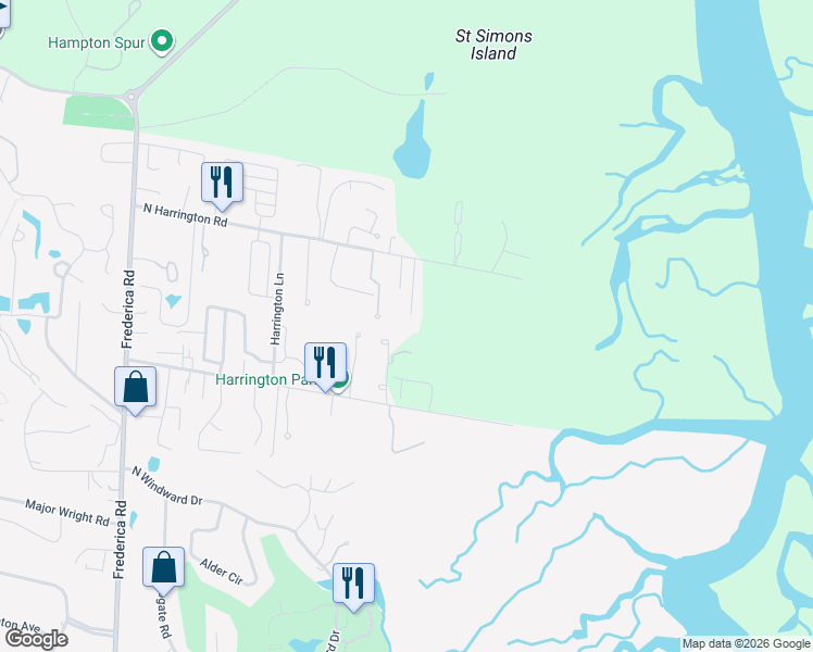 map of restaurants, bars, coffee shops, grocery stores, and more near 67 Admiral's Retreat Drive in St. Simons Island