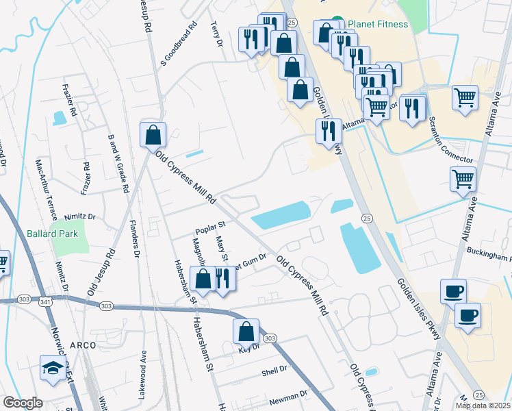 map of restaurants, bars, coffee shops, grocery stores, and more near 184 Promenade Place in Brunswick