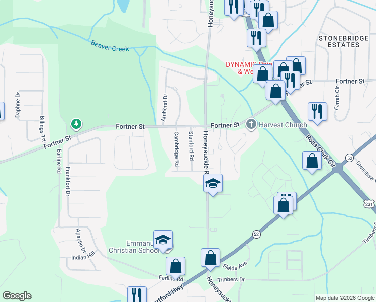 map of restaurants, bars, coffee shops, grocery stores, and more near 1310 Stanford Road in Dothan