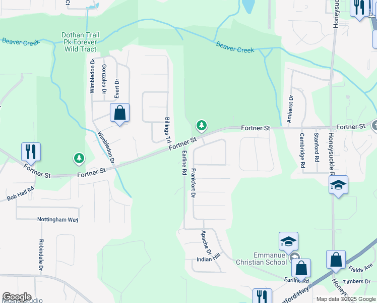 map of restaurants, bars, coffee shops, grocery stores, and more near 114 Frankfort Drive in Dothan