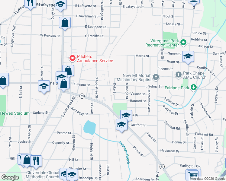 map of restaurants, bars, coffee shops, grocery stores, and more near 9082 Duke Street in Dothan