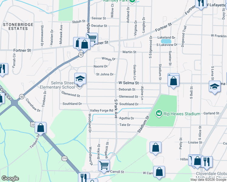 map of restaurants, bars, coffee shops, grocery stores, and more near 1512 S Park Ave in Dothan