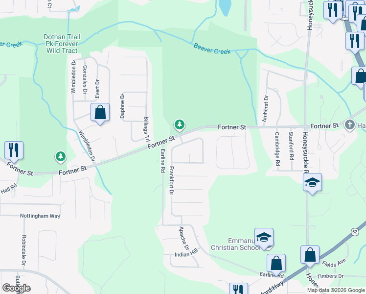 map of restaurants, bars, coffee shops, grocery stores, and more near 101 Frankfort Drive in Dothan