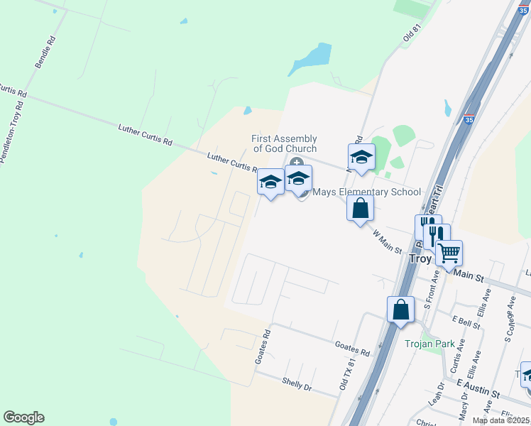 map of restaurants, bars, coffee shops, grocery stores, and more near 915 West Main Street in Troy
