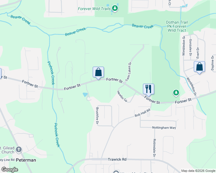 map of restaurants, bars, coffee shops, grocery stores, and more near 140 Hewbo Circle in Dothan
