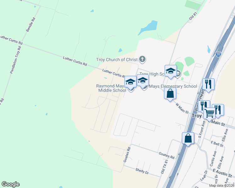 map of restaurants, bars, coffee shops, grocery stores, and more near 300 Sparrow Cove in Troy