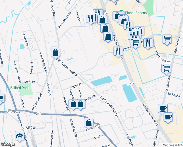 map of restaurants, bars, coffee shops, grocery stores, and more near 184 Promenade Place in Brunswick