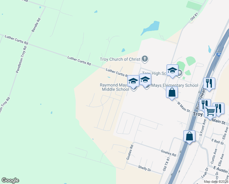 map of restaurants, bars, coffee shops, grocery stores, and more near 300 Sparrow Cove in Troy
