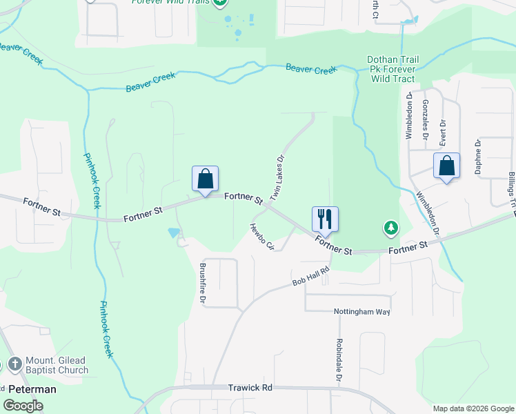 map of restaurants, bars, coffee shops, grocery stores, and more near 140 Hewbo Circle in Dothan