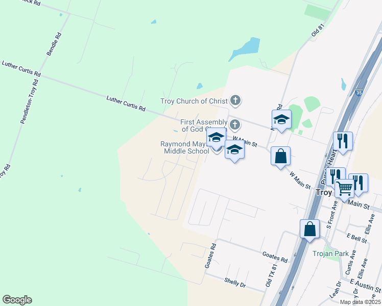 map of restaurants, bars, coffee shops, grocery stores, and more near 205 Sparrow Cove in Troy